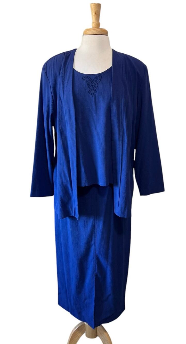 Leslie Belle Y2K Vintage 3pc Skirt Suit Deep Blue Womens 12 Quiet Luxury